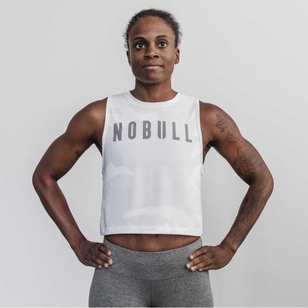 NWT Women's NOBULL Cropped Muscle Tank - Large - White Camo